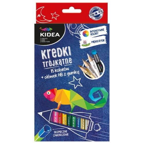 Zdjęcie Kredki trójkątne 15 kolorów z ołówkiem Kidea - producenta DERFORM