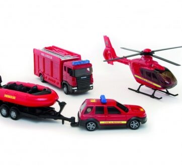 Zdjęcie Zestaw Pojazdów ratunkowych - straż pożarna + helikopter + auto z pontonem - producenta TEAMA